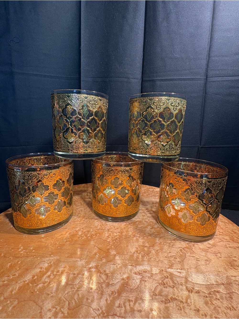 VTG Culver Valencia 22K Gold Lowball Glasses MCM Barware Set of 5 Old Fashioned
